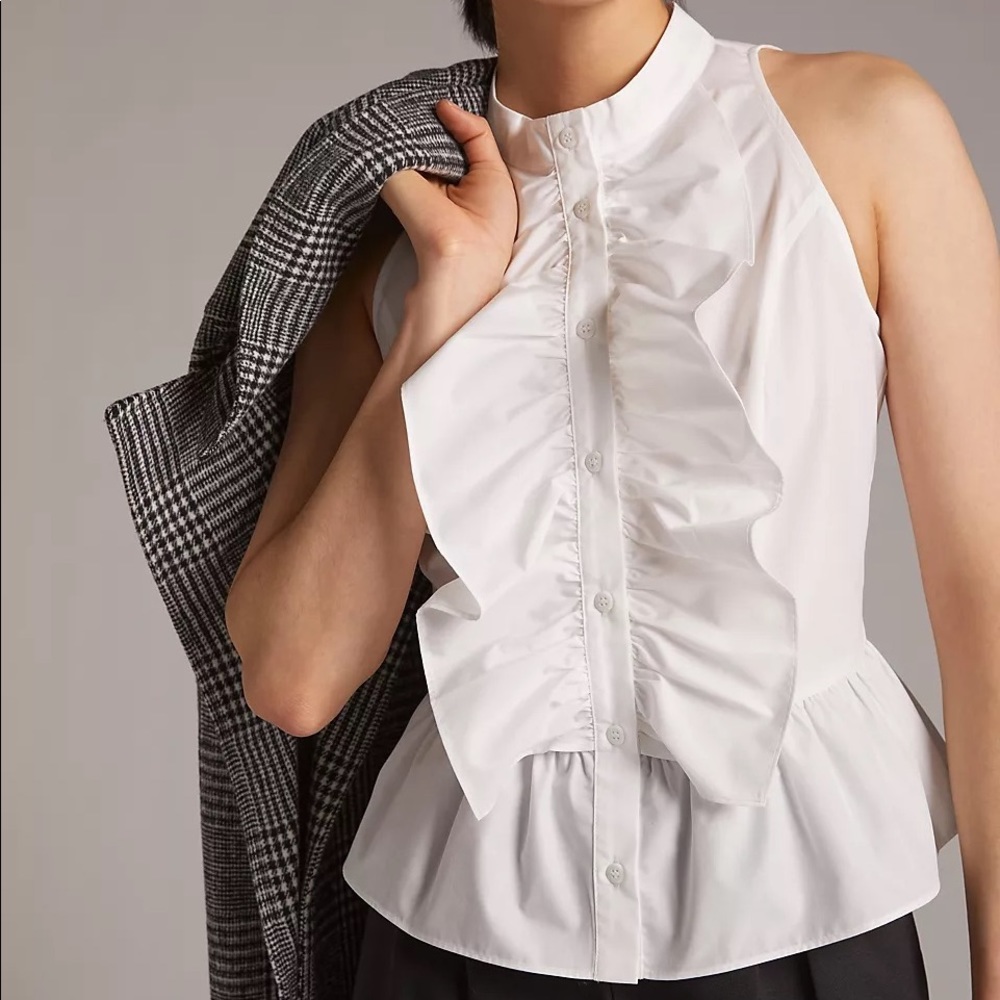 Mare Mare x Anthropologie Ruffled High-Neck Sleeveless Blouse Size M NWOT